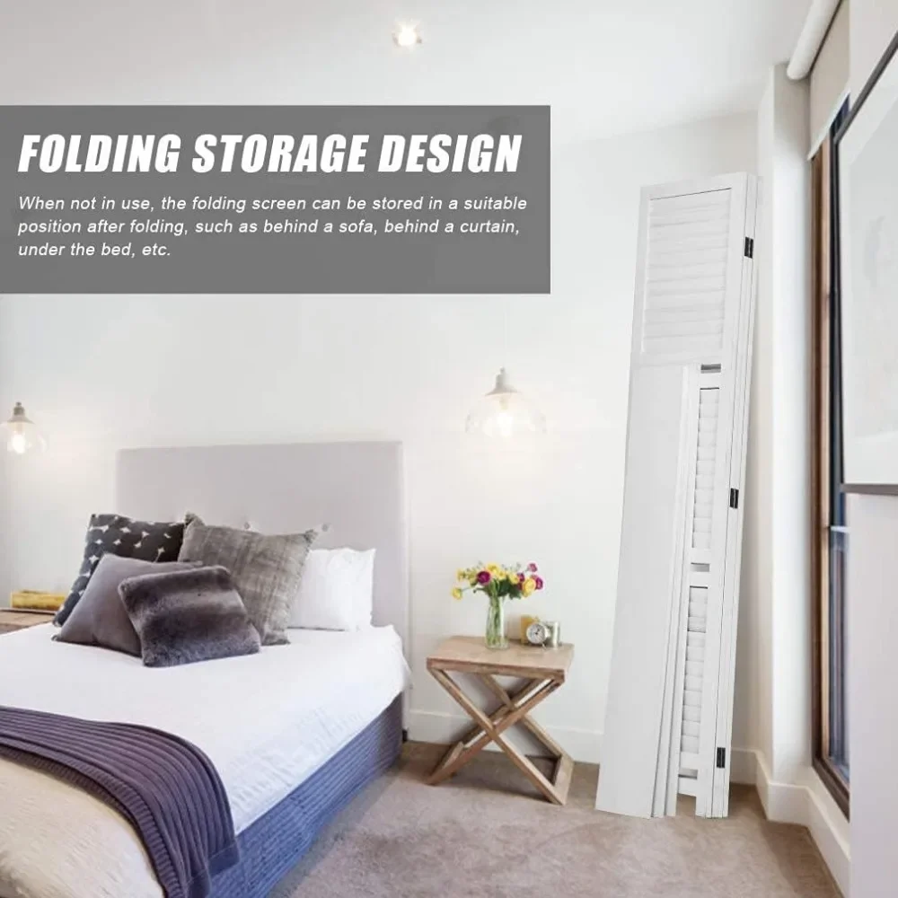 Room Divider Folding Privacy Wooden Screen with Clever Shelf Portable Partition