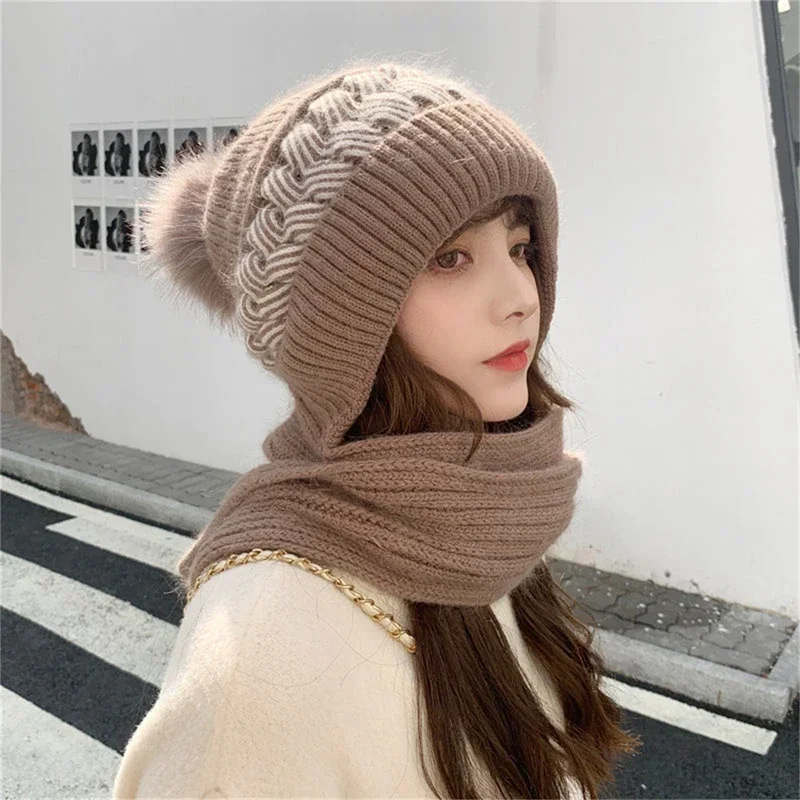 Women’s Fleece Lined Winter Beanie & Scarf Set – Pom Pom Hat, Thick Knit, Soft & Warm, One Size Fits Most