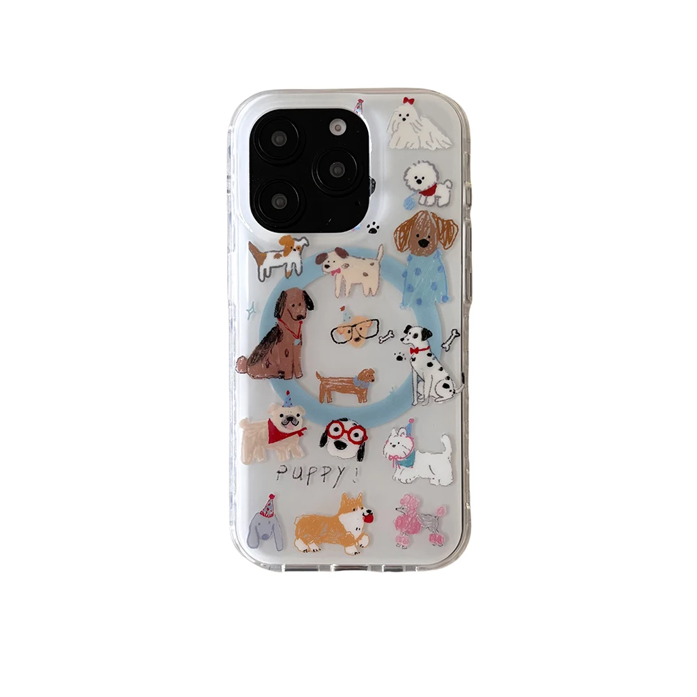 Cute Puppy Cartoon Dog Magnetic Phone Case for IPhone 17 16 15
