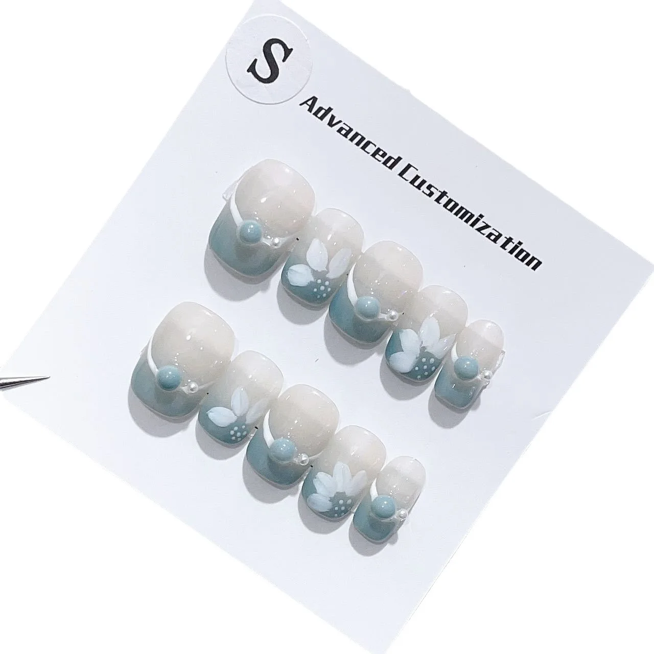 

Emmabeauty маленький синий цветок короткий Съемный Многоразовый пресс для ногтей. № 24608