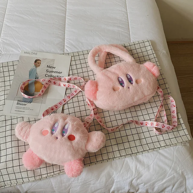 Kirby Plush Bags Women Backpack Anime Kirby Plushie Messenger Bag Cartoon Handbags Soft Kids Gifts Kawaii Stuffed Bags for Girls 3