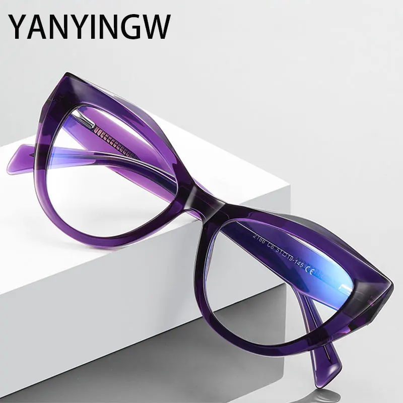 

Fashion TR90 Cat Eye Anti Blue Light Glasses Frame Spring Hinge Women Plastic Titanium Computer Prescription Mirror