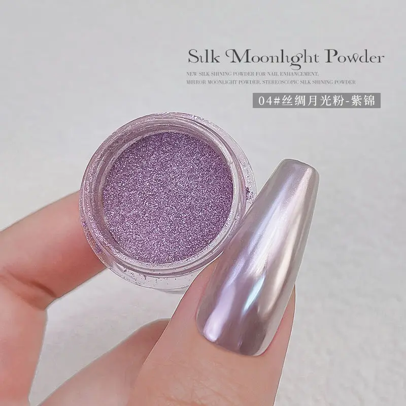 Silk Moonlight Magic Mirror Powder Glitter Metallic Effect Nail Rubbing Dust Fairy Chrome Nail Art Powder Cotton swab 6Colors Nail Powder Nail Glitter Nail Pigment Nail Decoration