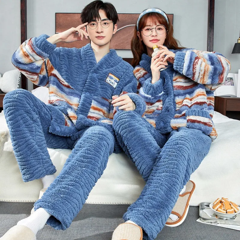 2024 New Couple Pajamas Autumn Winter Coral Fleece Homewear Men's Women's Loungewear Flannel Long-sleeved Luxury Sleepwear Set