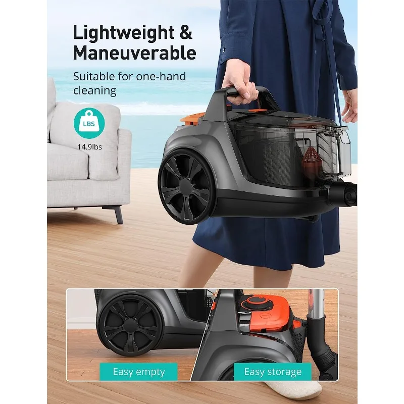 Lightweight Bagless Canister Vacuum Cleaner 1200W