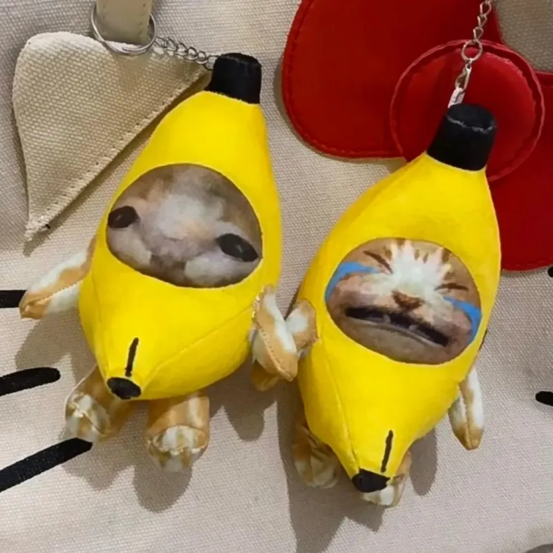 plush toys Crying Banana Cat Plush Pendant Cute Banana Cat Doll With Sound Keychain Car Bag Funny Pendant Kids Classmate Gifts