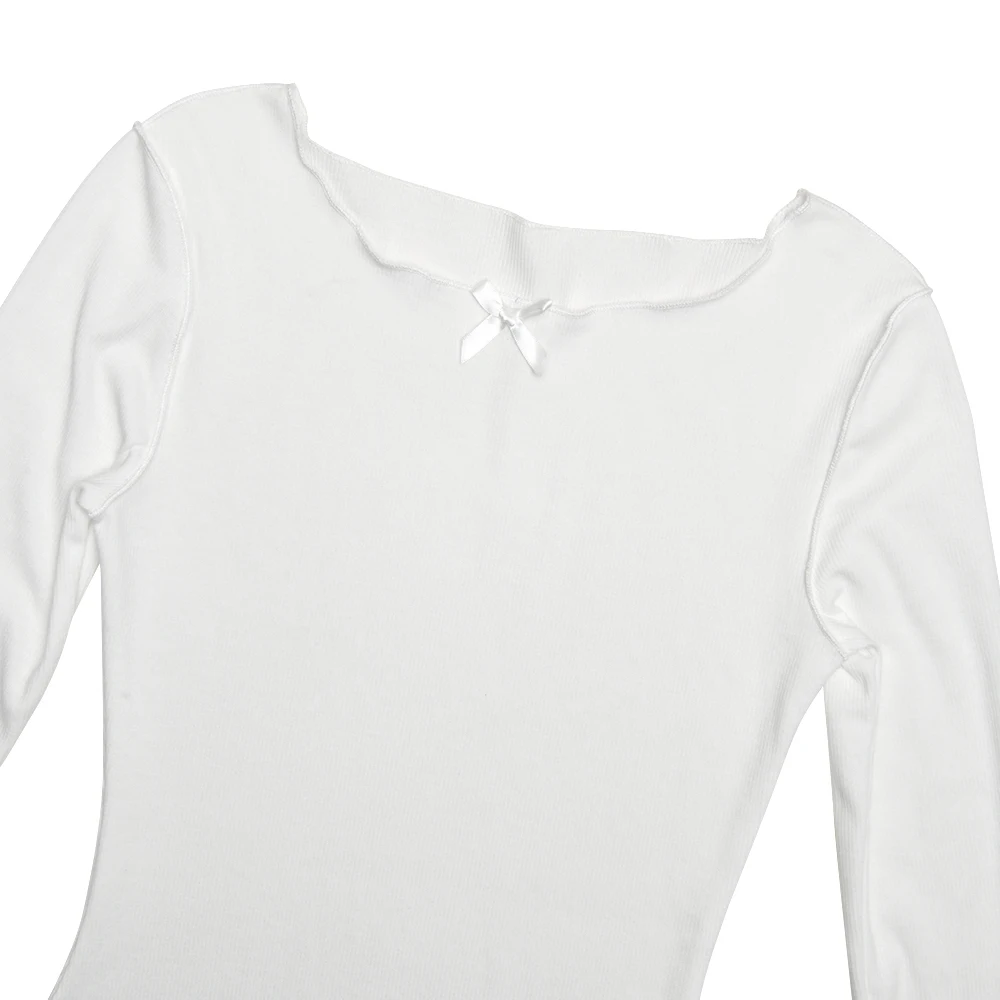 JULISSA MO Ribbed Round Neck Ruffles Women Dress White Long Sleeve High Waist Dress Female Autumn Skinny Elegant Streetwear 2025