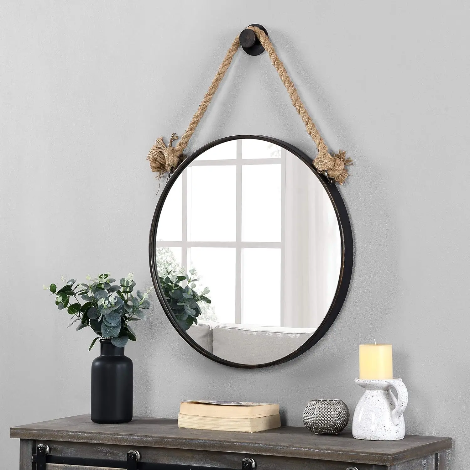 

& Co. Bronze Dockline Mirror, Vintage Decor for Bedroom and Bathroom Vanity, Round, Metal, Coastal, 22 x 33.5 Inches Non revers