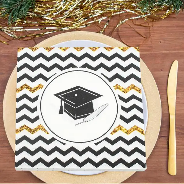 Grad Party Szalvéták Doktor Kalap Nyomtatott Színes Papír 2-Rétegű Középiskolai Főiskolai Érettségi Dekorációk 2023 - Image 5