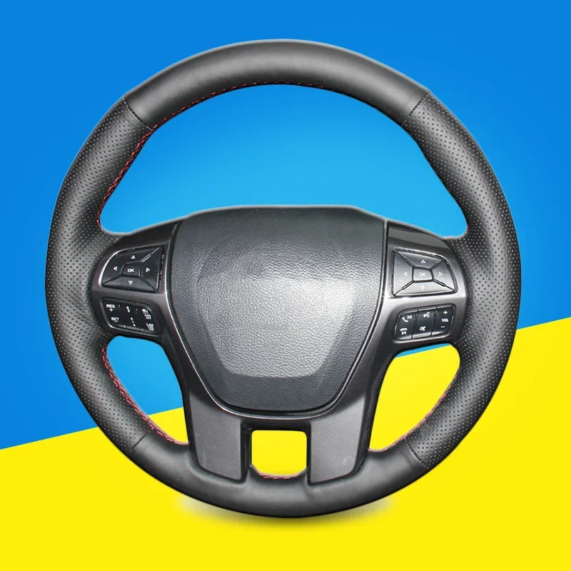 

Auto Braid On The Steering Wheel Cover for Ford Ranger Everest 2016 DIY Car Steering Wheel Covers Leather Interior Accessories