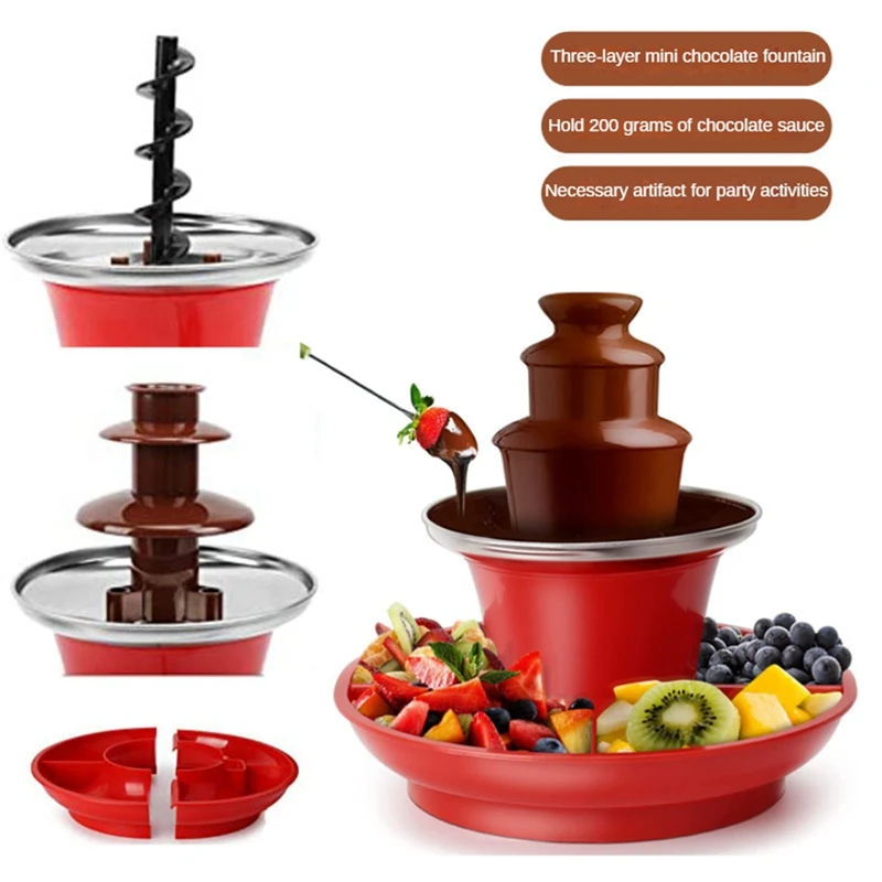 Three Layer Chocolate Fountain Machine Detachable Mini Nostalgia Melting Chocolate Fondue Melt Fondue EU PLUG