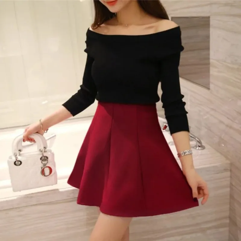 Women's High Waist Umbrella Skirt Pleated Elastic Pompon Skirt 1