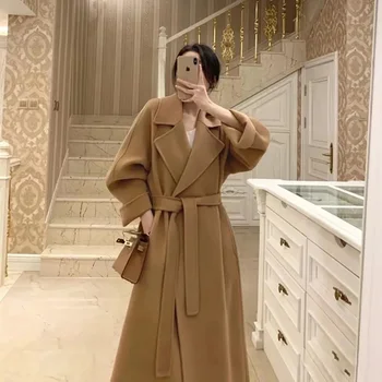 Double-sided Cashmere Big Collar Women's Coat 100% Pure Wool Reversible Woolen Coat High-End Fashion Loose Women's Wear 2026 1