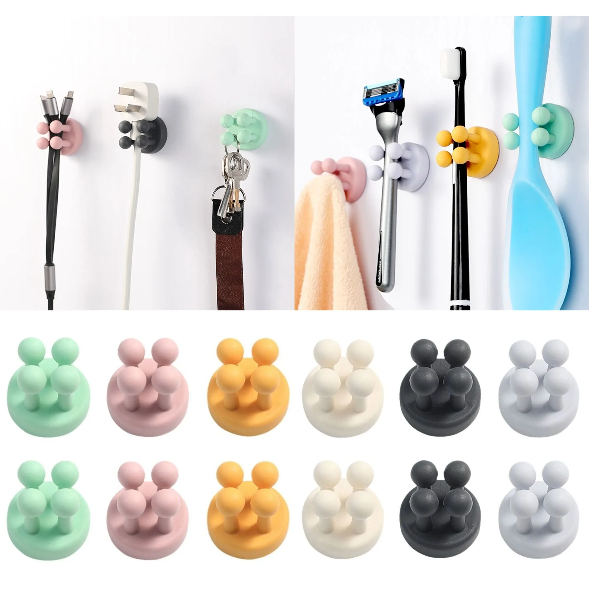 Bathroom Toothbrush Holder Wall Mounted Storage Hook Shaving Shaver Shelf Self Adhesive Silicone Hook Organization