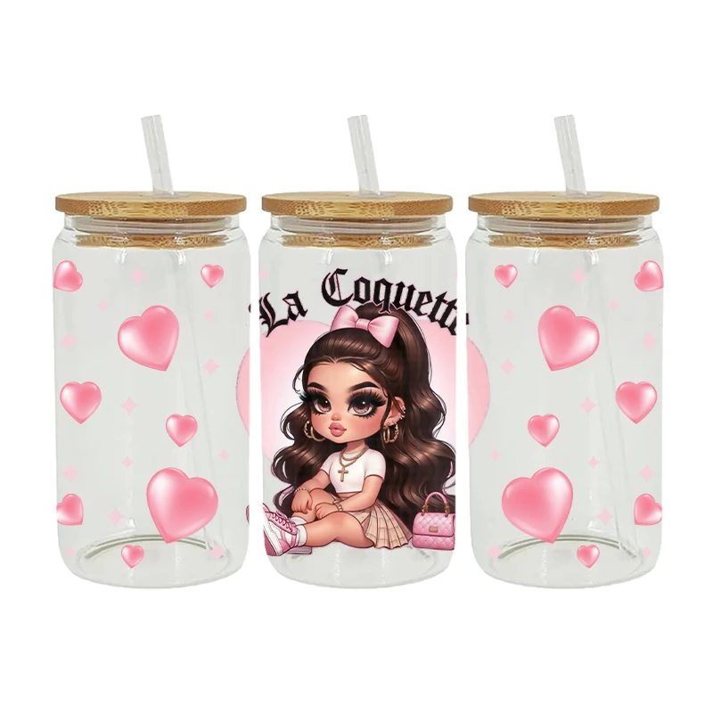 UV DTF Transfer Sticker Little Girl For The 16oz Libbey Glasses Wraps Bottles Cup Can DIY Waterproof Decals D17140