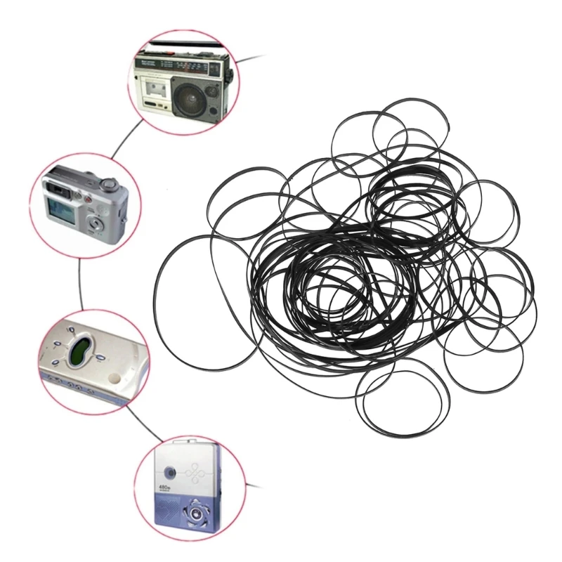 Cassette tape belts cassette tape belt 100PCcs/set 2mm 3mm Width Rubber Belts Mix Size Flat Cassette Tape Machine Belt Set DVD Recorders Portable Players