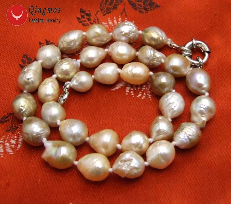 Qingmos Fashion 9-10mm Round Natural Freshwater Multicolor Edison Pearl Necklace for Women Fine Jewelry 17