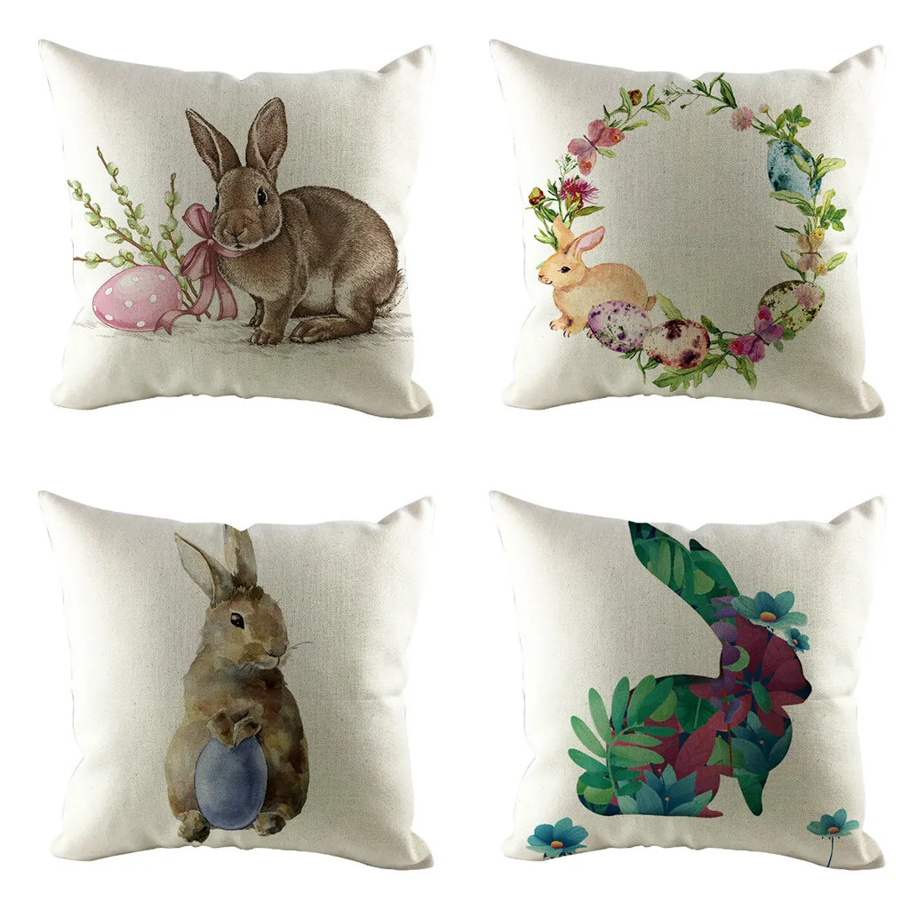 

1pc Easter Cute Rabbit Colorful Printed Pillowcase DIY Decorative Pillowcase Sofa Cushion Home Decoration Pillow Cover 45*45cm