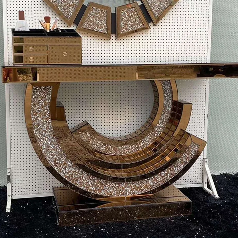 Foshan Factory Wholesale Console Table Crushed Crystal Diamond Console Table Set with Mirror Modern Home Furniture Picture 1 Set