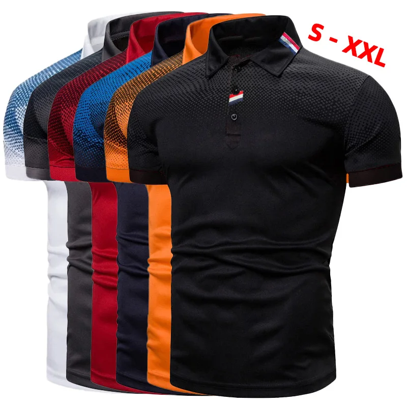 

Fashion Summer Men Gradual Short Sleeve Lapel T Shirt Printing Casual Polo T Shirts Lapel Buttons Male Tops