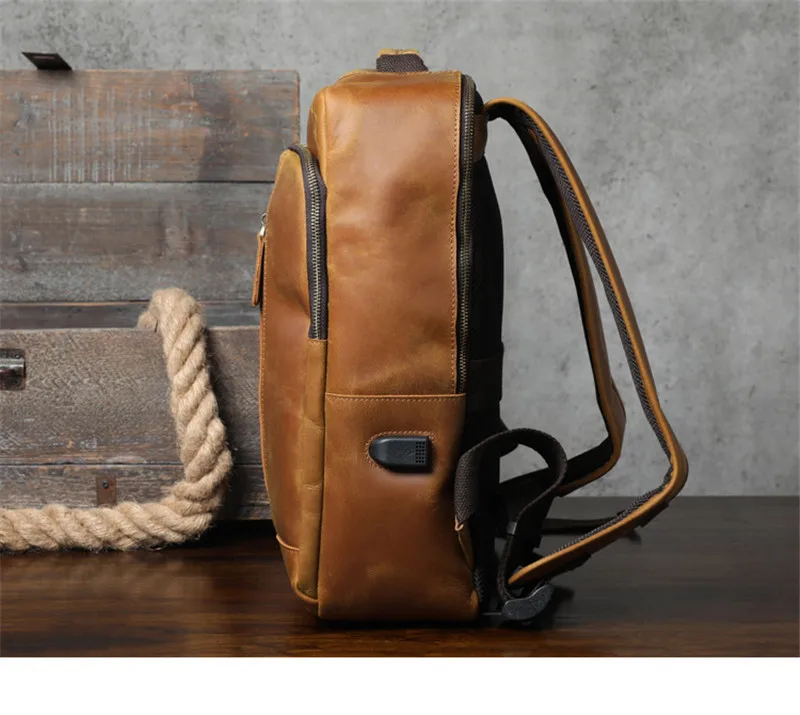 Vintage Crazy Horse Rindsleder Herrenrucksack, hochwertiger, luxuriöser, natürlicher Echtleder-Rucksack für Outdoor-Reisen, Laptop-Rucksack, Schultasche – Detail 29