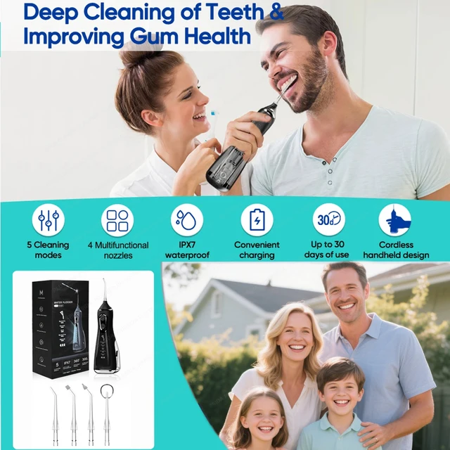 Oral Irrigator Portable Water Flosser Dental Pick 5 Modes 360° Rotated Jet For Cleaning Teeth Thread Floss Mouth Washing Machine 4