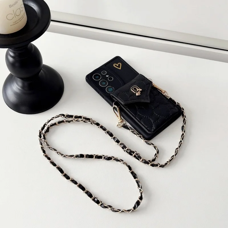 Crossbody Strap Wallet Case with Card Holder and Metal Lanyard
