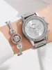 5 PCS Set Silver Luxury Watch Women Ring Necklace Earrings Rhinestone Fashion Wristwatch Female Casual Watches Bracelet Set 2