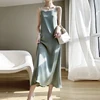 2025 New Model One Collar French High-end Silk Camisole Dress.  Solid Color Base Long Skirt 3