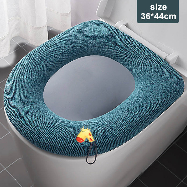 Thickened Household Soft Mat with Handle for Four Seasons Toilet Seat Cover Knit Toilet Cushion Thick Plush Warm Pads