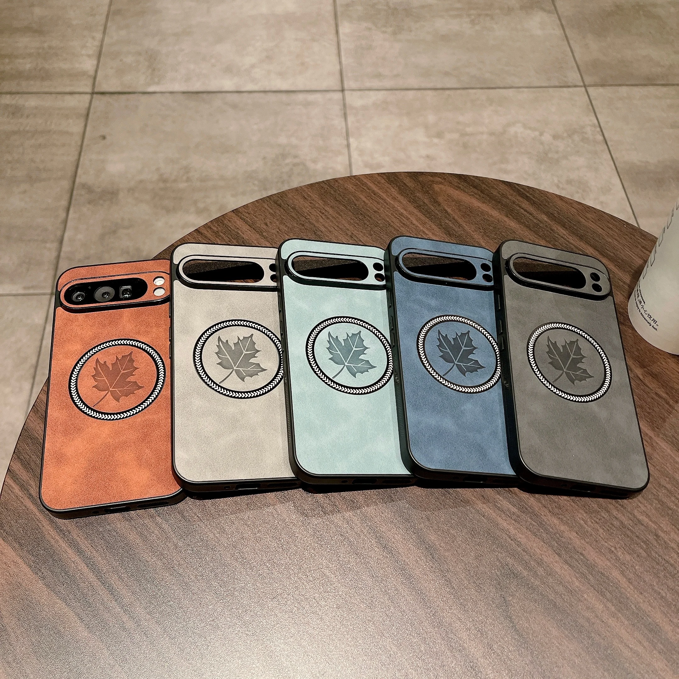 Luxury Leather Maple Leaf Phone Case with Magnetic Wireless Charging Capability