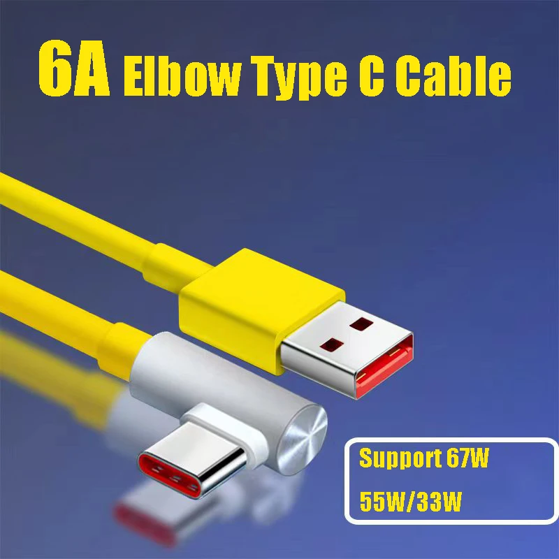 67W Fast Charger EU Plug Turbo Charge Power Wall Adapter 6A Elbow Type C Cable For Xiaomi Redmi K40 Note11Pro Mi 12