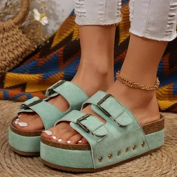 Women Summer Slippers Roman Style Open Toe Sandals Vacation Bohemian Shoes for Womens Thick Soled Platform Flat Slides Zapatos 1