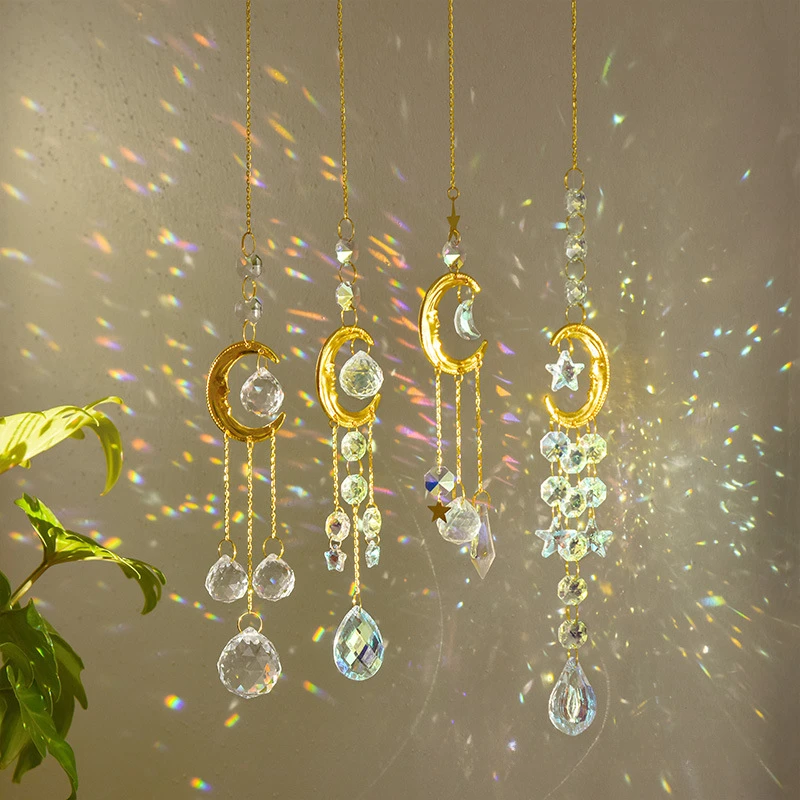 Crystal Wind Chime Suncatcher Bedroom Balcony Patio Sun Moon Prism Pendant Good Home Decorations