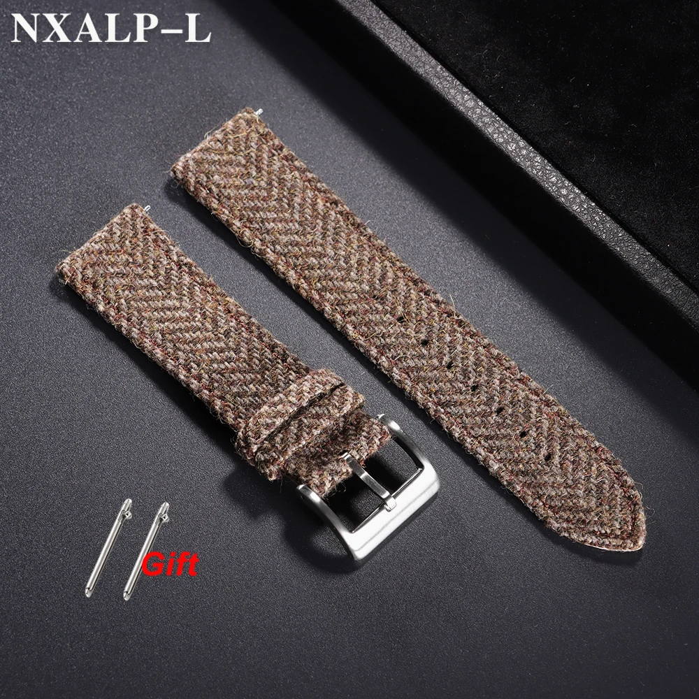 Vintage Genuine Leather & Tweed Nylon Quick Release Weave Bracelet Watch Band