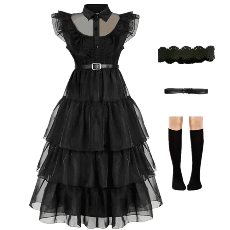 thumbnail image 1 of Vestidos de carnaval Miércoles Addams Disfraz de cosplay para niña 2023 Nuevos vestidos largos de noche de fiesta de malla para adolescentes 5 10 14 años, 1 of 5