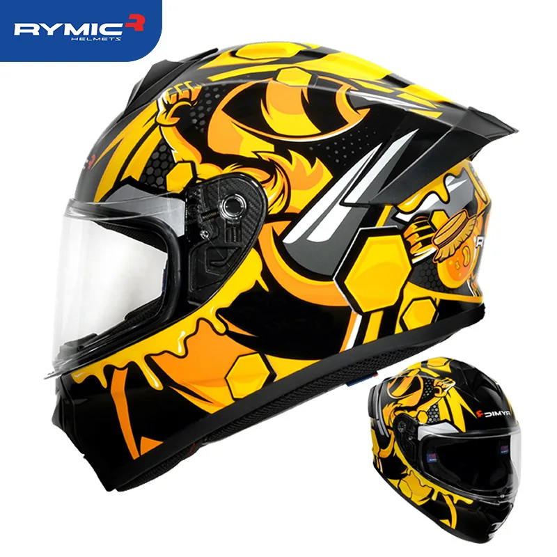 Casco integral para motocicleta RYMIC R977, casco de carreras con lentes antivaho, para las cuatro estaciones