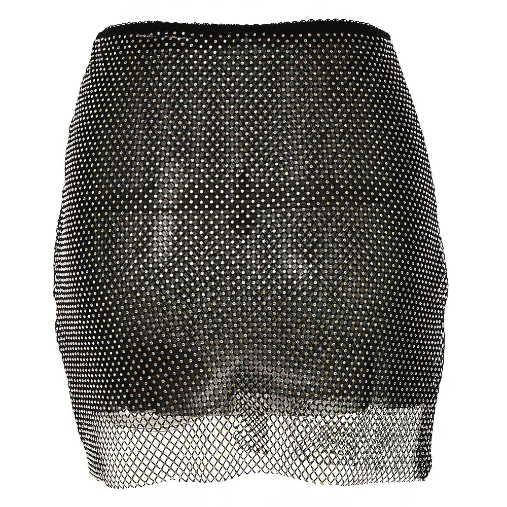 BKLD Spring And Summer New Fashion Colorful Diamond Mesh Mini Skirt Y2k Clothing Sexy Wrap Hip Skirts For Woman Nightclub