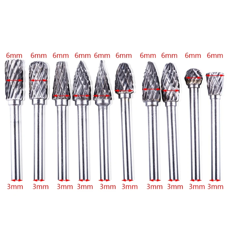 10 Pcs Double Cut Rotary Deburr Set for dremel Rotary Tool Tungsten Carbide Cutter Rotary Burr Set for Metal Polishing, Carving 5