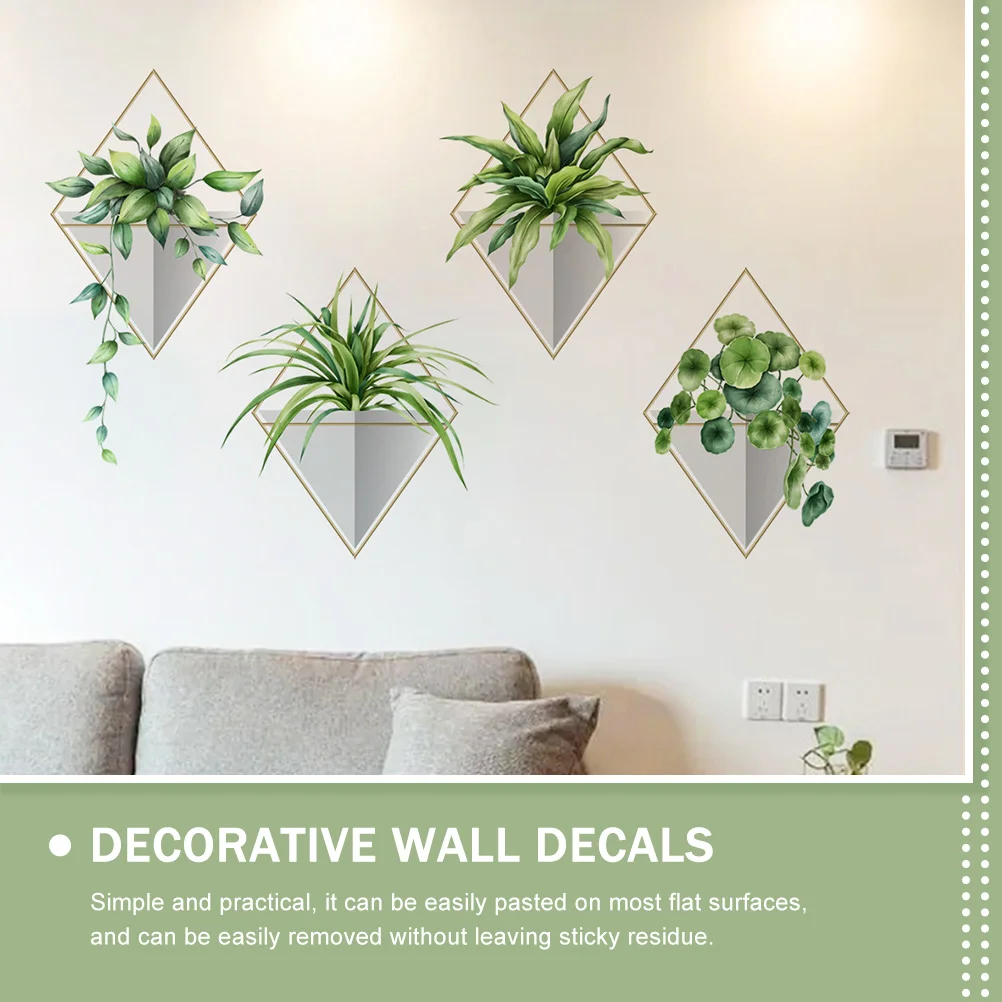 Bathroom Decorations Plants Wall Decals Potted Plants Wall Stickers Green Leaves Posters Bonsai Art Murals