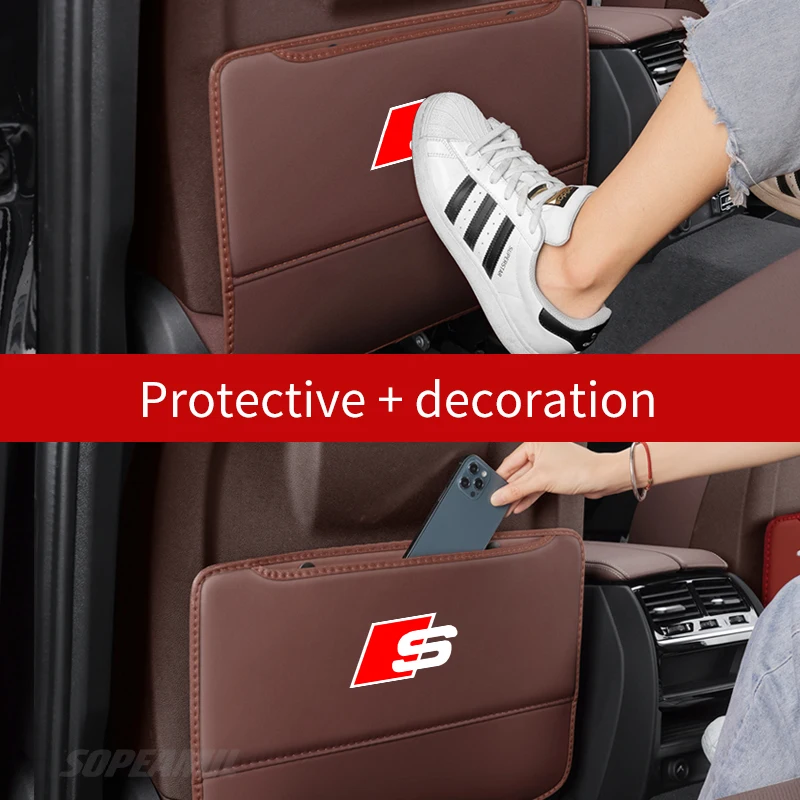 For Audi S Line S3 S4 S5 S6 S7 S8 SQ5 SQ7 RS3 RS4 RS5 RS6 RS7 Car Seat Back Storage Bag Rear Backrest Protection Anti-kick Pad
