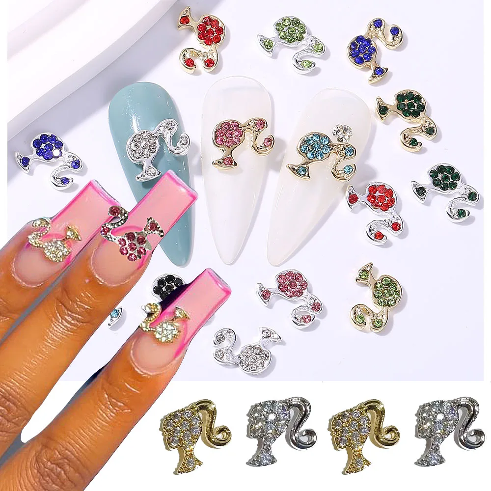 10Pcs Kawaii Ponytail Girl Nail Art Charms 3D Alloy Gold Silver Glitter  Diamond Rhinestone Nail Decoration DIY Nail Accessories - AliExpress