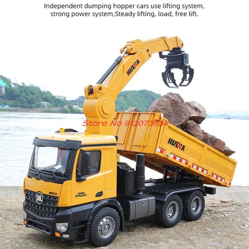 16KG Loading Electric Remote Control Engineering Truck 1:14 26CH Simulation Lighting Sound Alloy Auto Wood Grabber Dump RC Truck 3