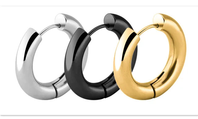 Set 12 Paia Orecchini In Acciaio Inox Nero - Cerchi E Bottone, Anallergici, Per Uomo E Donna - Foto 8