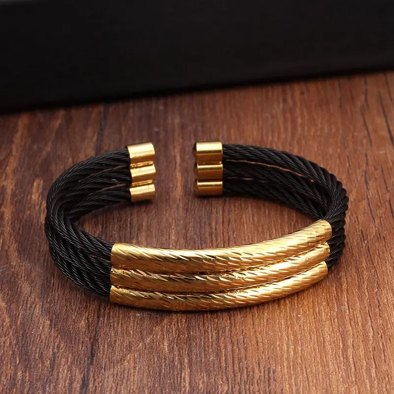 Stainless Steel Bracelets Bangles 3 Layers for Men Women Jewelry Sporty Male Open Cuff Bangles