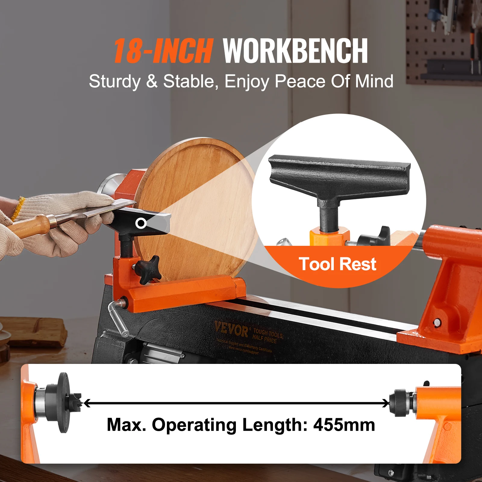 Benchtop Wood Lathe 10inx18in 3