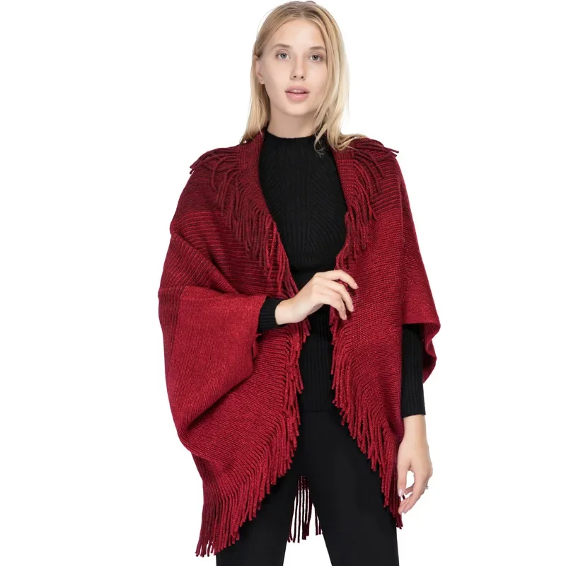 

Women Cape Shawl Poncho Autumn Winter Capes Coat Woman Warm Cashmere Knitted Cardigan V-neck Sweater Red Khaki Beige Black Blue