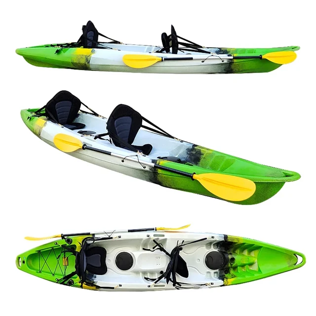 Outdoors Hard Shell Fishing Tandem Kayak, 2 or 3 Person Sit On Top Kayak  Package with 2 EVA Padded Seats, Includes 2 Aluminum Pa - AliExpress