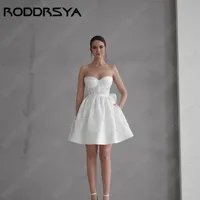 RODDRSYA Lace Mini Strapless Wedding Dresses Satin A-Line Sleeveless Brial Gowns With Bow Backless свадебное платье Custom 1