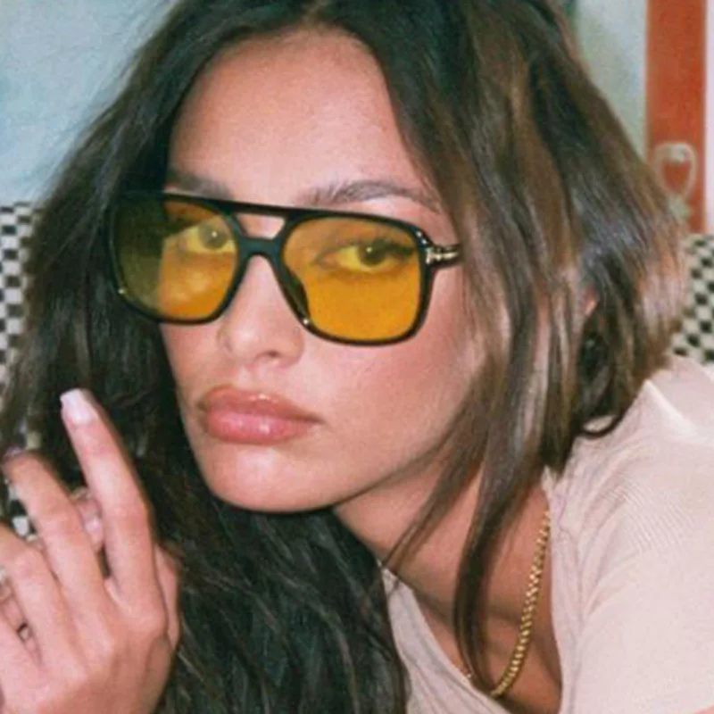 Vintage Sunglasses Fashion Square Woman Retro Small Frame Double Bridges Design